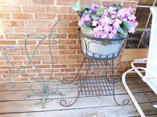 (2) Wrought Iron Plant Stands, one with Bucket &