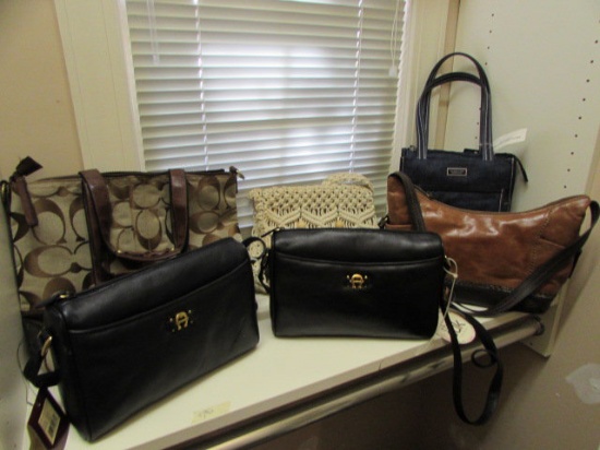 (6) Leather and Cloth Pocketbooks: (1) Coach, (1)