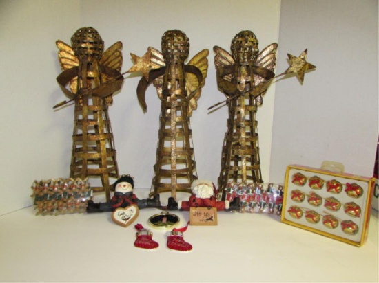 Assorted Christmas Items: (3) 16" Metal Angel