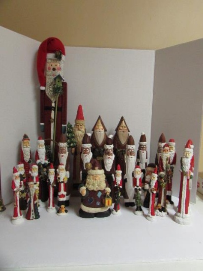 Assorted Santa Figurines: 27" Wooden Santa, 16