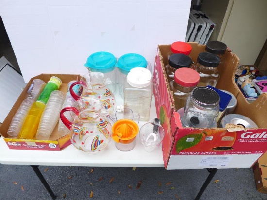 (3) Boxes of Plastic Ware including Pitchers,