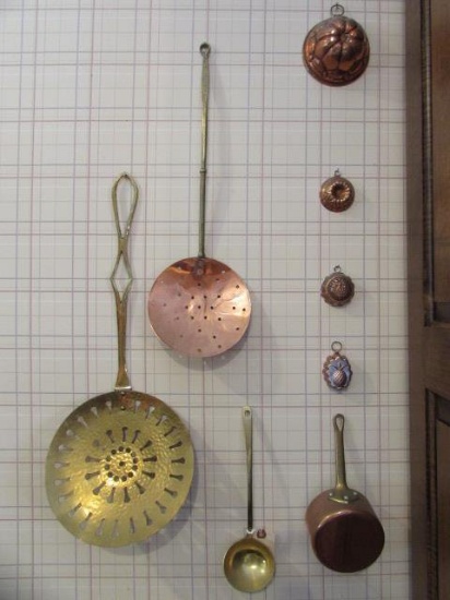 Assorted Copper & Brass Kitchen Utensils and