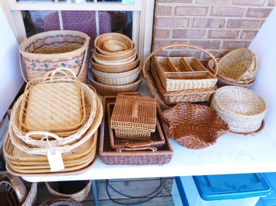 Assorted Bamboo and Straw Serving Trays, Bowls,