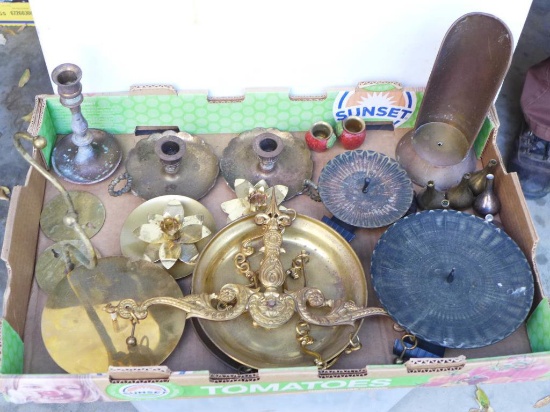 Assorted Brass & Metal Candle Holders and Brass