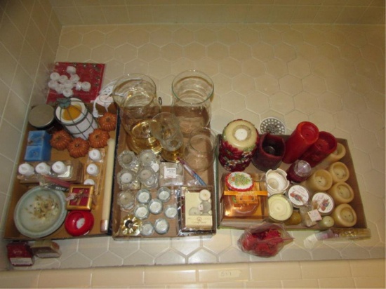 Assorted Candles: Hurricane Shades, Votives,