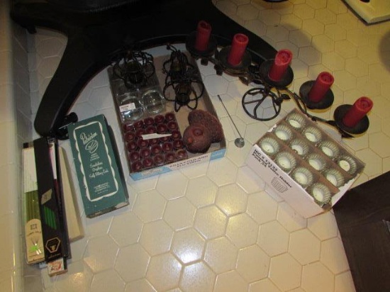Assorted Candles: Votives, Metal 5-Candle Holder,