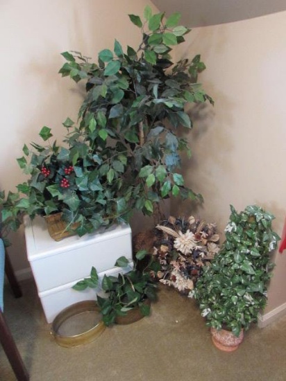 Assorted Artificial Plants & Arrangements, Brass