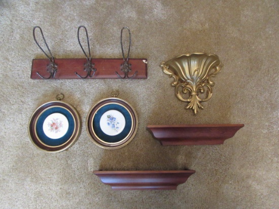 Wood & Iron Wall Rack, (2) Wall Display Shelves,
