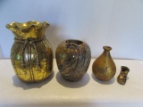Gold Metal Vase, Pottery Vase, Vase and Metal