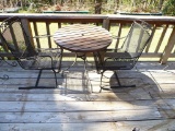 Round Wrought Iron Table w/Wood Top  & (2) Chairs