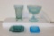 (4) Pieces of Blue Glass--Footed Opalescent Glass