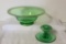 Vintage Green Glass Hand-Painted Footed Bowl &