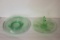 (2) Vintage Green Glass Items:  Bowl, Handled Cut