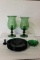 Assorted Vintage Green Glass Items:  (2) Candle