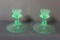 Pair of Green Depression Glass Candle Sticks, 3