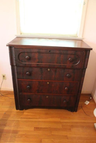 Antique Burl Walnut Chest of Drawers, Brass