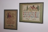 (2) Framed Vintage Cross Stitch Pictures--9 3/4