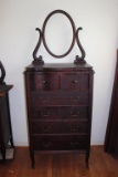 Antique Dresser with Beveled Swing Mirror, Brass