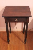 Antique 1-Drawer Table with Turned Legs, Glass
