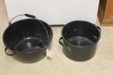 (2) Black Enamel Pots; 15