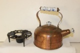 Vintage Copper Teapot Kettle with Porcelain