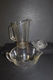 (3) Vintage Glass Items;  Pitcher, Mixing Bowl