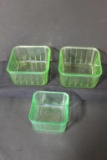 (3)Green  Depression Glass Refrigerator Dishes
