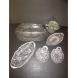 Box of Assorted Glassware:  3-Part Divided Dish,