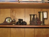 Assorted Decorative Items; Clock, Bookends,