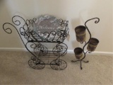 Black Metal Plant Cart, Metal Plant Stand w/3