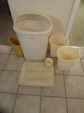 Assorted Plastic Trash Cans, Dish Drying Rack