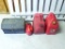 Metal Tool Box, (3) Plastic Gas Cans