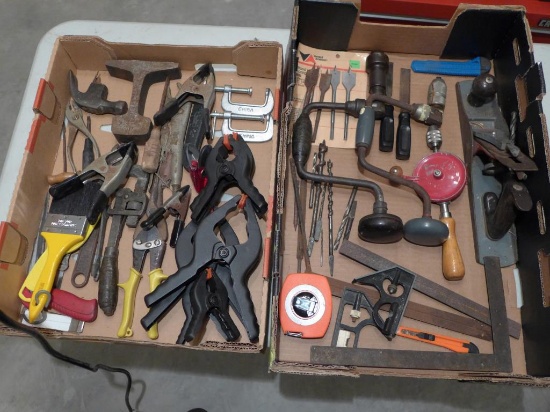 (2) Boxes of Assorted Wood Working Tools, Clamps,