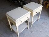 (2) Wood Painted White 1-Drawer End Tables