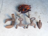 Antique Iron Fire Dogs, Sadiron, Cobbler's