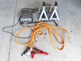 Battery Trickle Charger, Pair of Jack Stands,