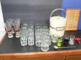 Assorted Bar Glasses, Utensils, Ice Bucket, etc