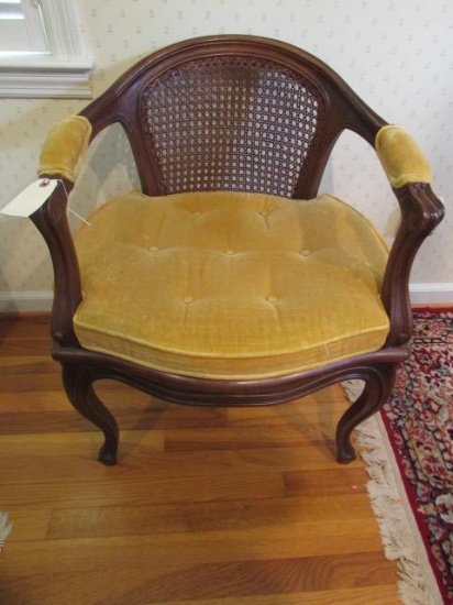 Arm Chair with Cane Seat & Back, Tufted Cushion