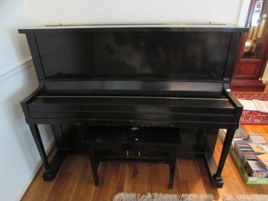 Upright Black Piano & Bench