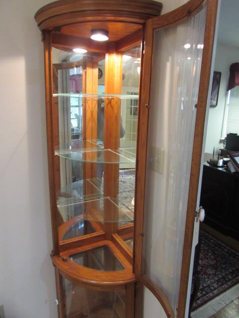 Curved Glass Lighted Corner Display Cabinet Estate Personal