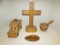 (4) Wooden Items:  Cross, Toy Truck, Mortar &