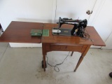 Vintage Singer Sewing Machine in Cabinet & (2)