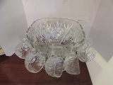 Glass Punch Bowl & Pedestal, (12) Punch Cups, (1)