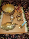 Assorted Brass Decorative Items:  Planter,  Duck