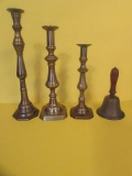 (3) Brass Candle Holders & Brass Bell