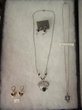 Sterling Silver Necklace & Earrings, Sterling