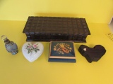 Assorted Dresser Items:  Wooden Carved Jewelry