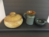 (3) Pottery Items:  Large Funnel Steamer/Bundt