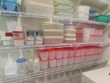 Shelf of Assorted Plastic Storage Containers