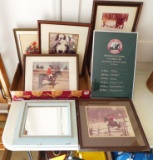 Mirror in Wood Frame & Assorted Pictures & Frames
